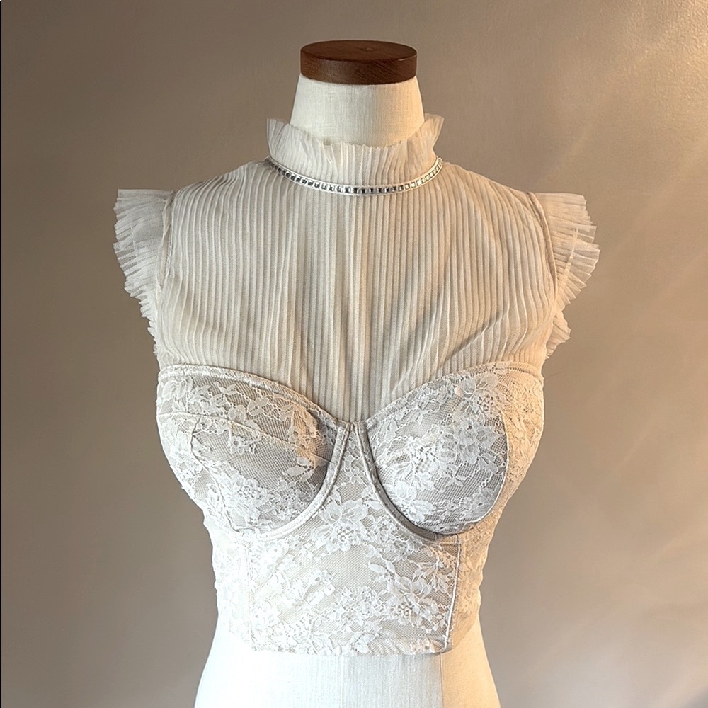 Victoria's Secret lace tulle Dream Angels CORSET top bra Flutter Sleeve 36DD